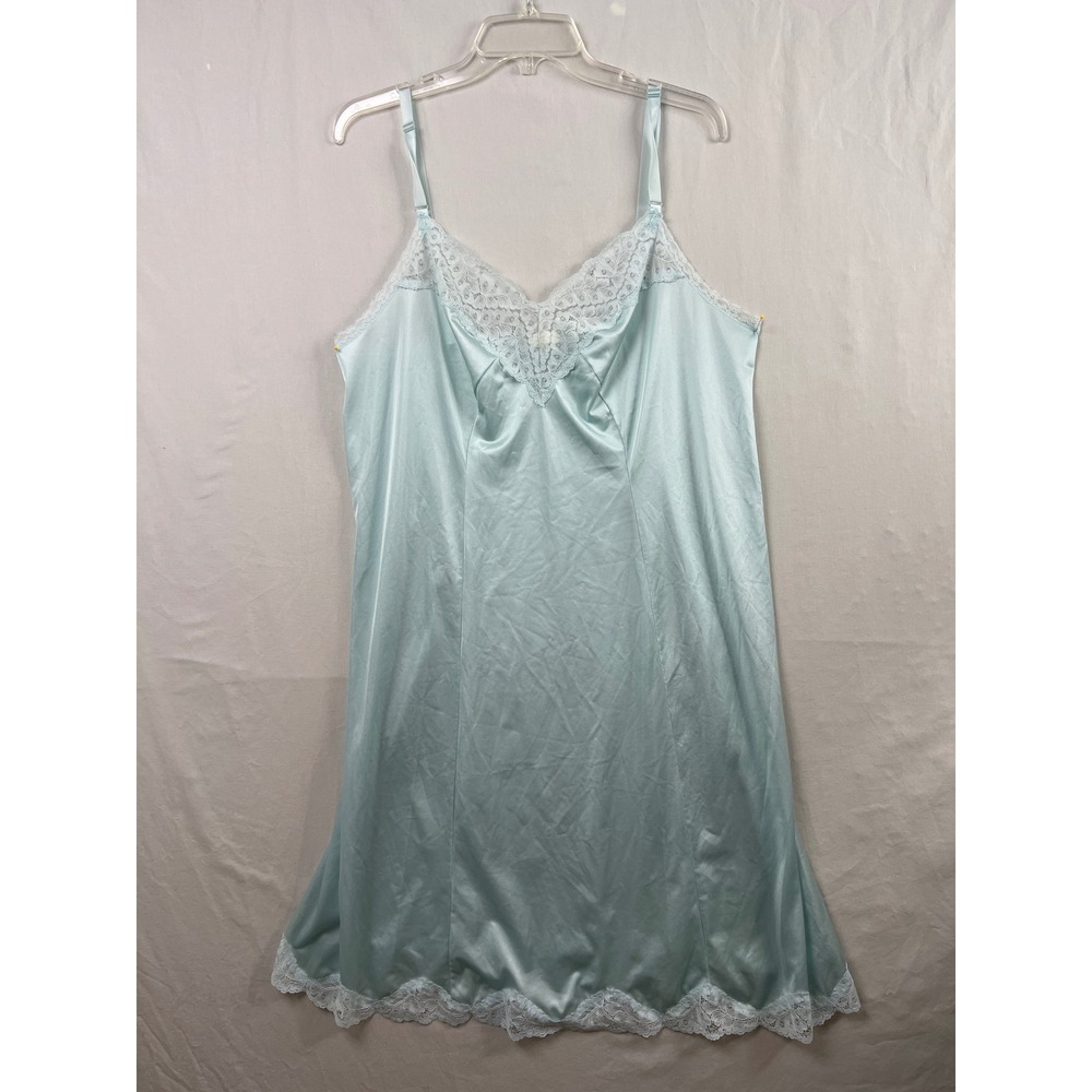 Vintage Montgomery Ward Full Slip Women M 32-289L Aqua Lace Feminine Lingerie